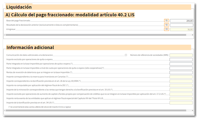 Datos de la liquidación