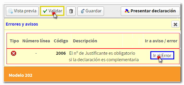 Validar declaración con errores