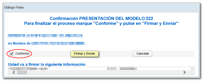 Marque Conforme, pulse Firmar y Enviar
