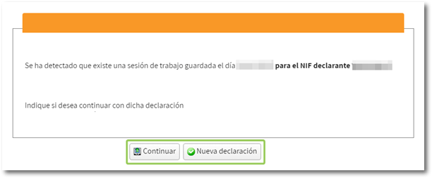 Continuar o nueva declaración