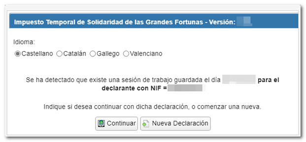 Continuar declaración, nueva declaración