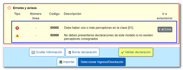 ir al error o al aviso