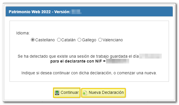 Nueva o continuar