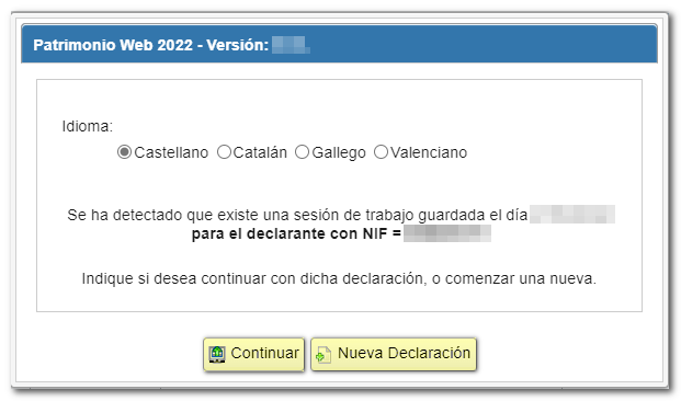 Continuar o nueva