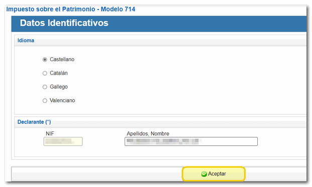 Idioma y datos identificativos