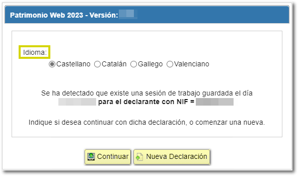 continuar o nueva declaración