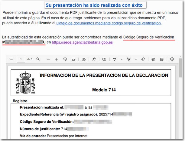 justificante de la declaración