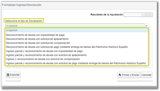 seleccione tipo de declaración a ingresar