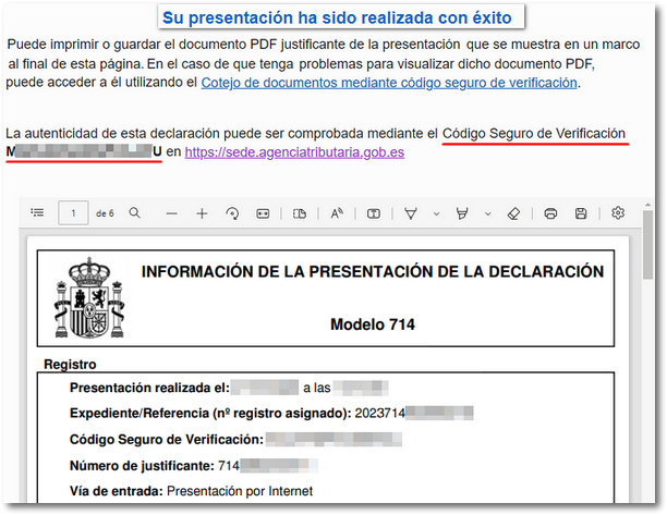 justificante de presentación