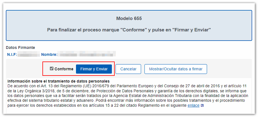 Conforme, firmar y enviar