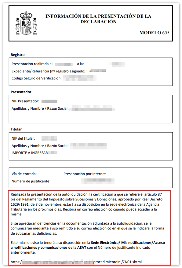 Justificante y avisos