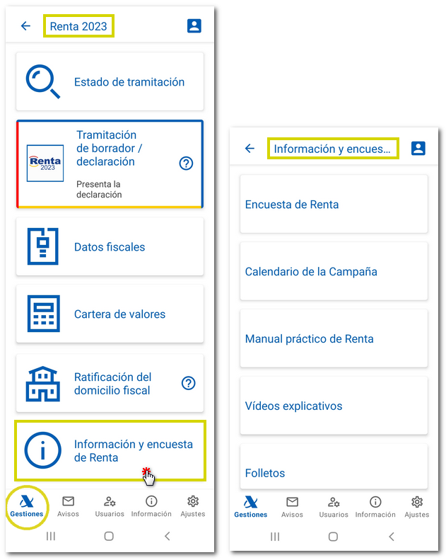 Opciones del bloque Información y encuesta