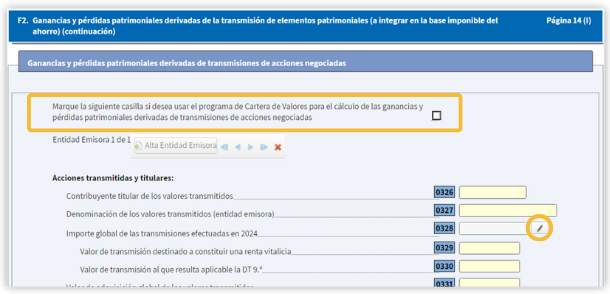 cumplimentación manual valores Renta web