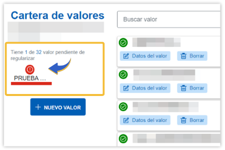 Valores pendientes de regularizar