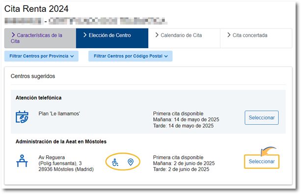 Selección de centro