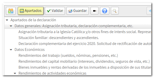 Apartados de la declaración