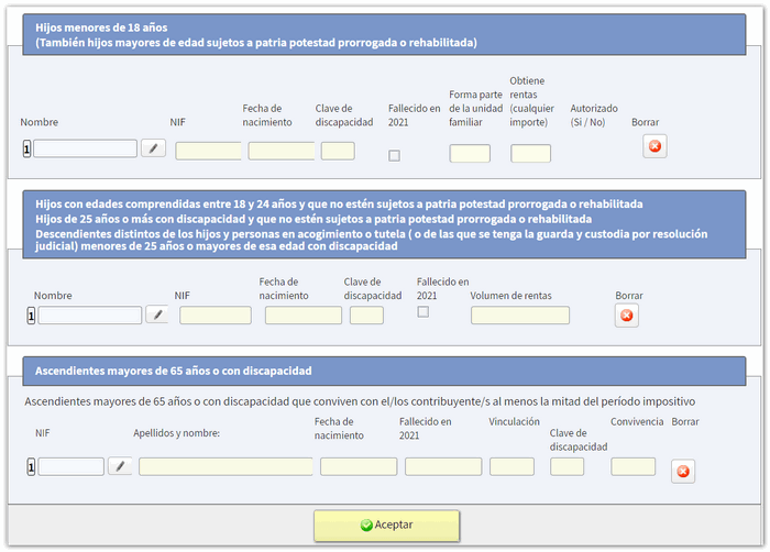 Aceptar datos identificativos