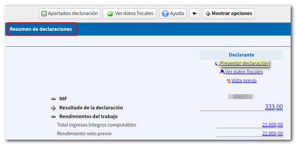 Presentar declaración desde el resumen