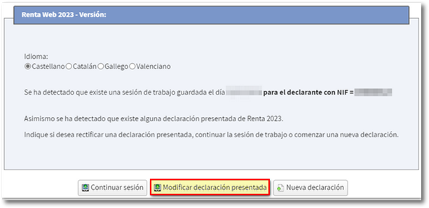 modificar declaración presentada