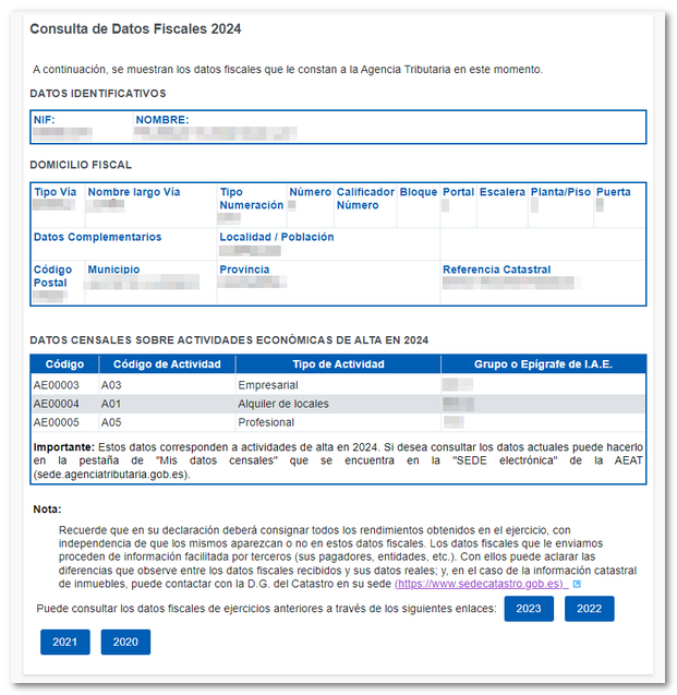 Consulta de datos fiscales 2024