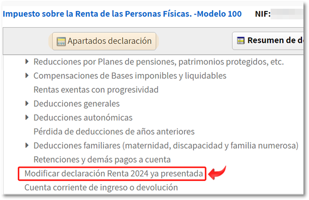 Apartados / Modificar declaraci&oacute;n