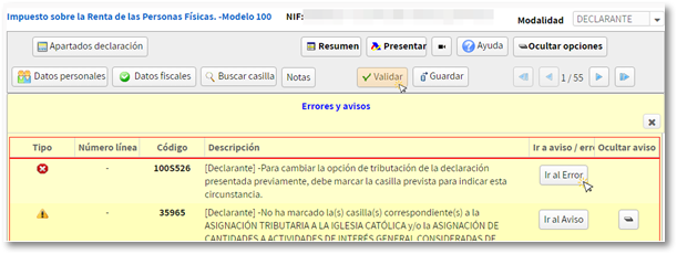 Validar declaraci&oacute;n