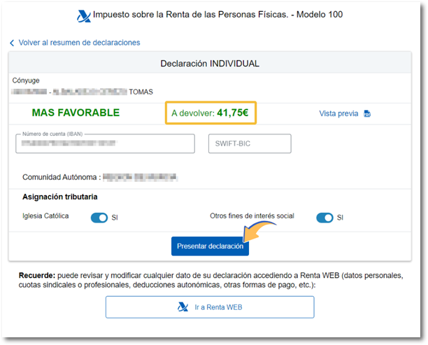 Declaraci&oacute;n con resultado a devolver