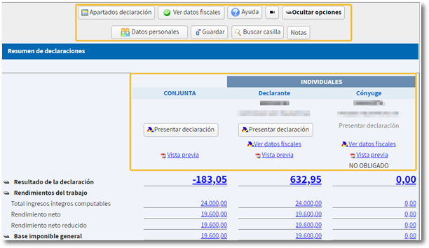 Resumen declaraciones y men&uacute;