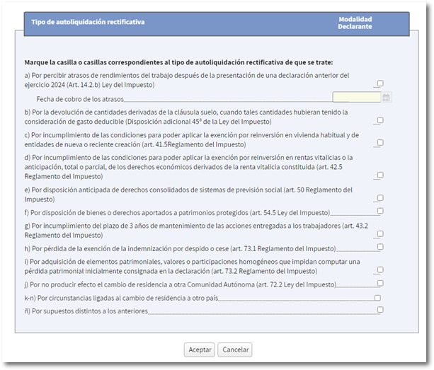 Tipo de declaración rectificativa