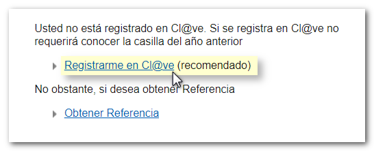 Registrarse en Cl@ve