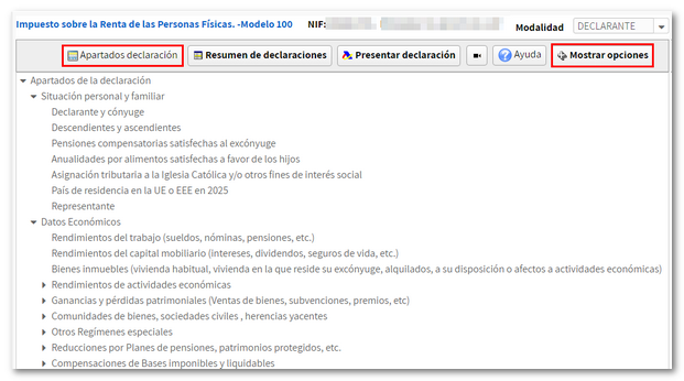 Apartados de la declaraci&oacute;n