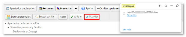 Guardar declaraci&oacute;n Renta WEB Open