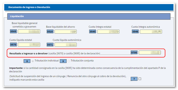 Resultado de la declaraci&oacute;n, documentos de ingreso o devoluci&oacute;n