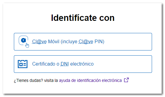 selector certificado DNI electrónico y Cl@ve