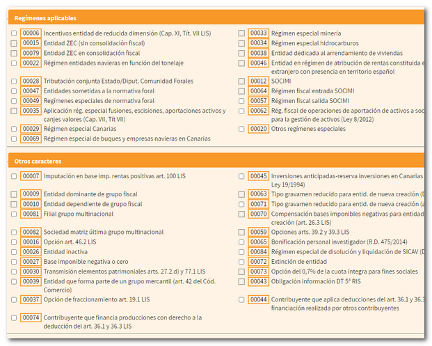 Caracteres - Regímenes aplicables y otros caracteres