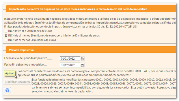 Importe neto cifra de negocios y aplicar