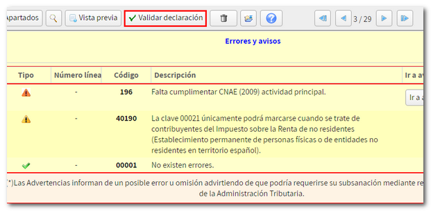 Validar. Errores detectados