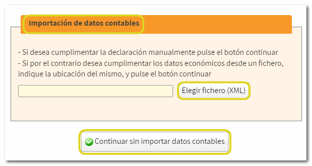 Elegir fichero o continuar