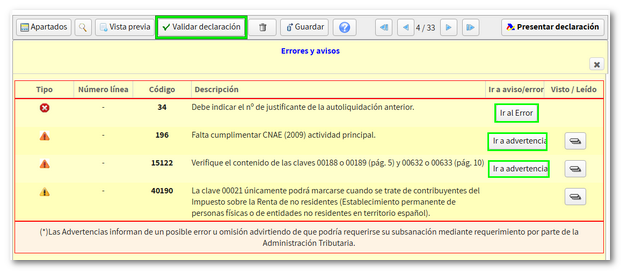 Validar declaraci&oacute;n