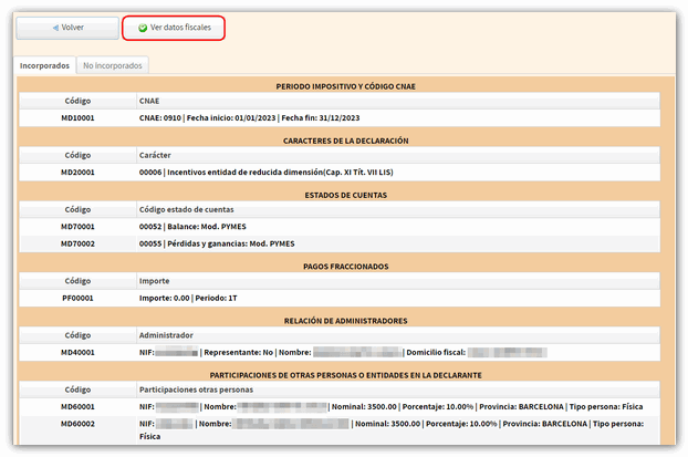 Apartados con datos fiscales trasladados