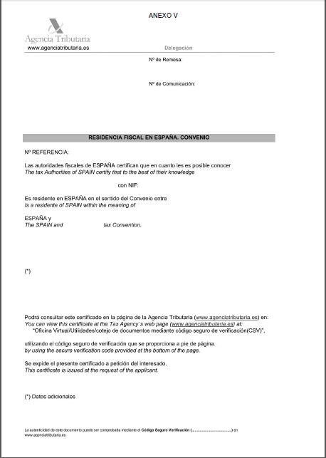 certificados de residencia fiscal aprobados por la Orden EHA/3316/2010. Anexo V