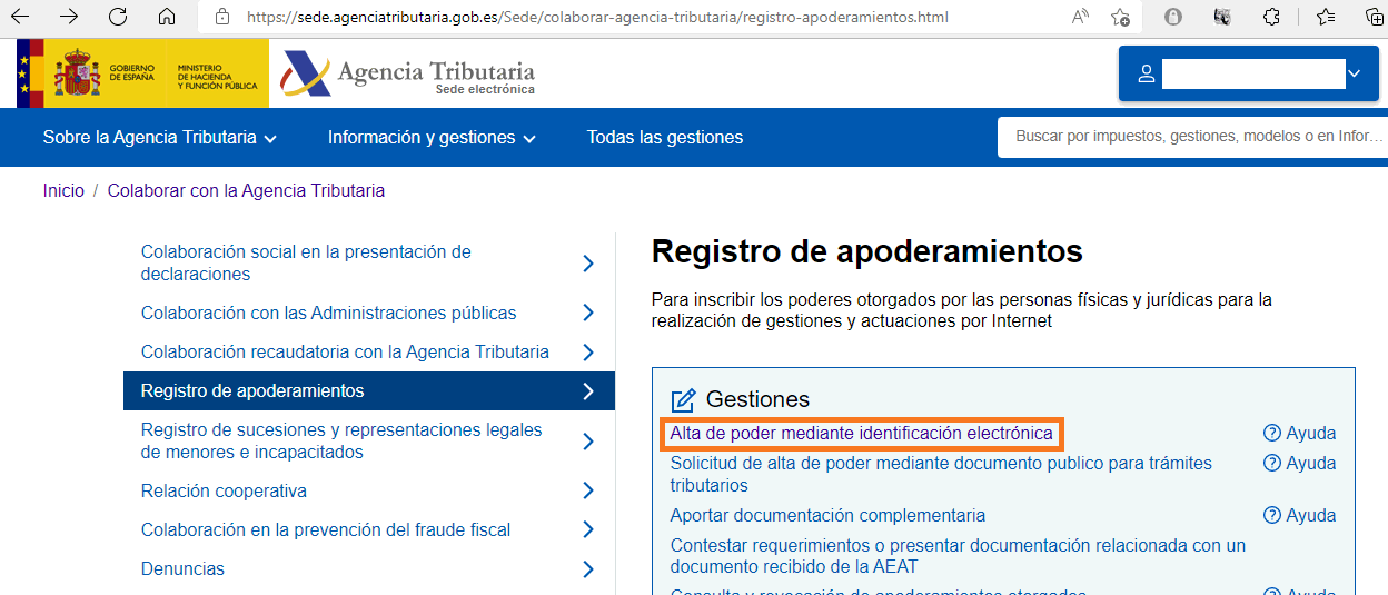 Tr&aacute;mite "Alta de poder mediante identificaci&oacute;n electr&oacute;nica"