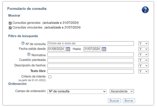 Imagen del formulario de consulta, con fechas en el campo “fecha salida desde” 01/06/2024 hasta 31/07/2024