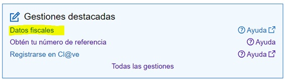 pantalla gestiones destacadas Datos fiscales