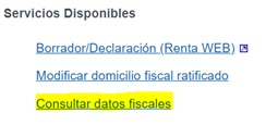 Pantalla servicios disponibles Consultar datos fiscales