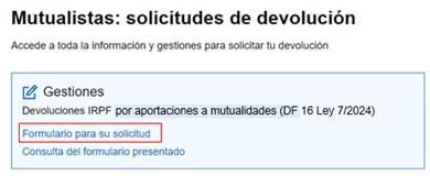 Pantalla Gestiones: formulario para su solicitud