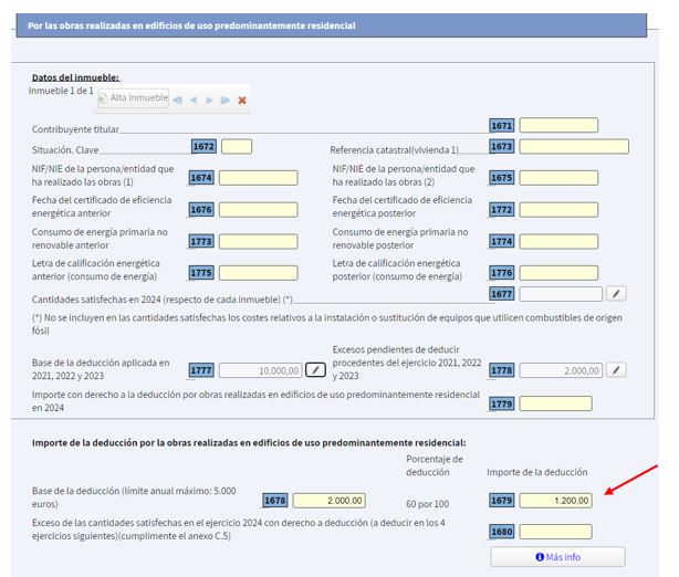 Pantalla aplicación de  2000€ pendientes de aplicación de 2022