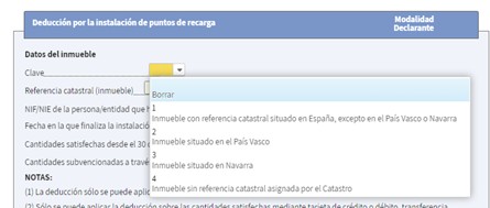 Desplegable para seleccionar clave del inmueble