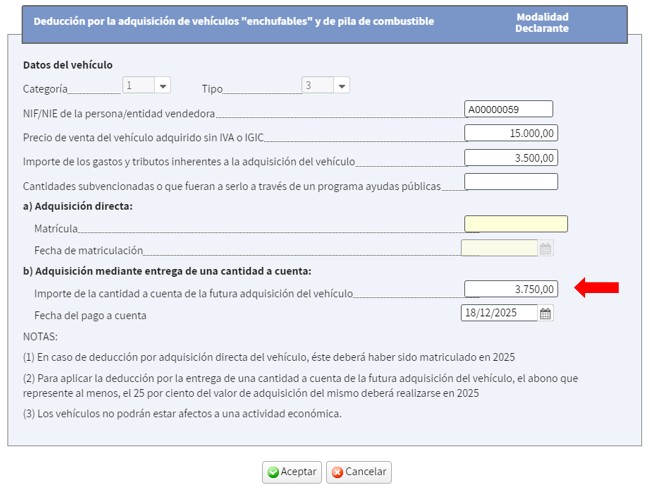 Casilla para cumplimentar cantidad a cuenta de la futura adquisición