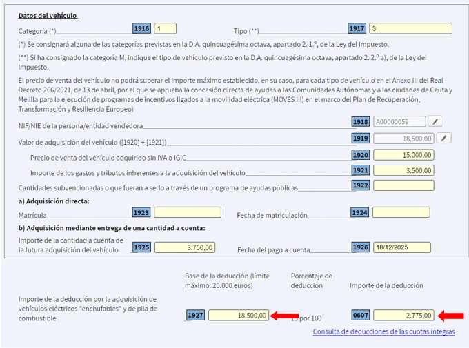 Importe resultante de la deducción